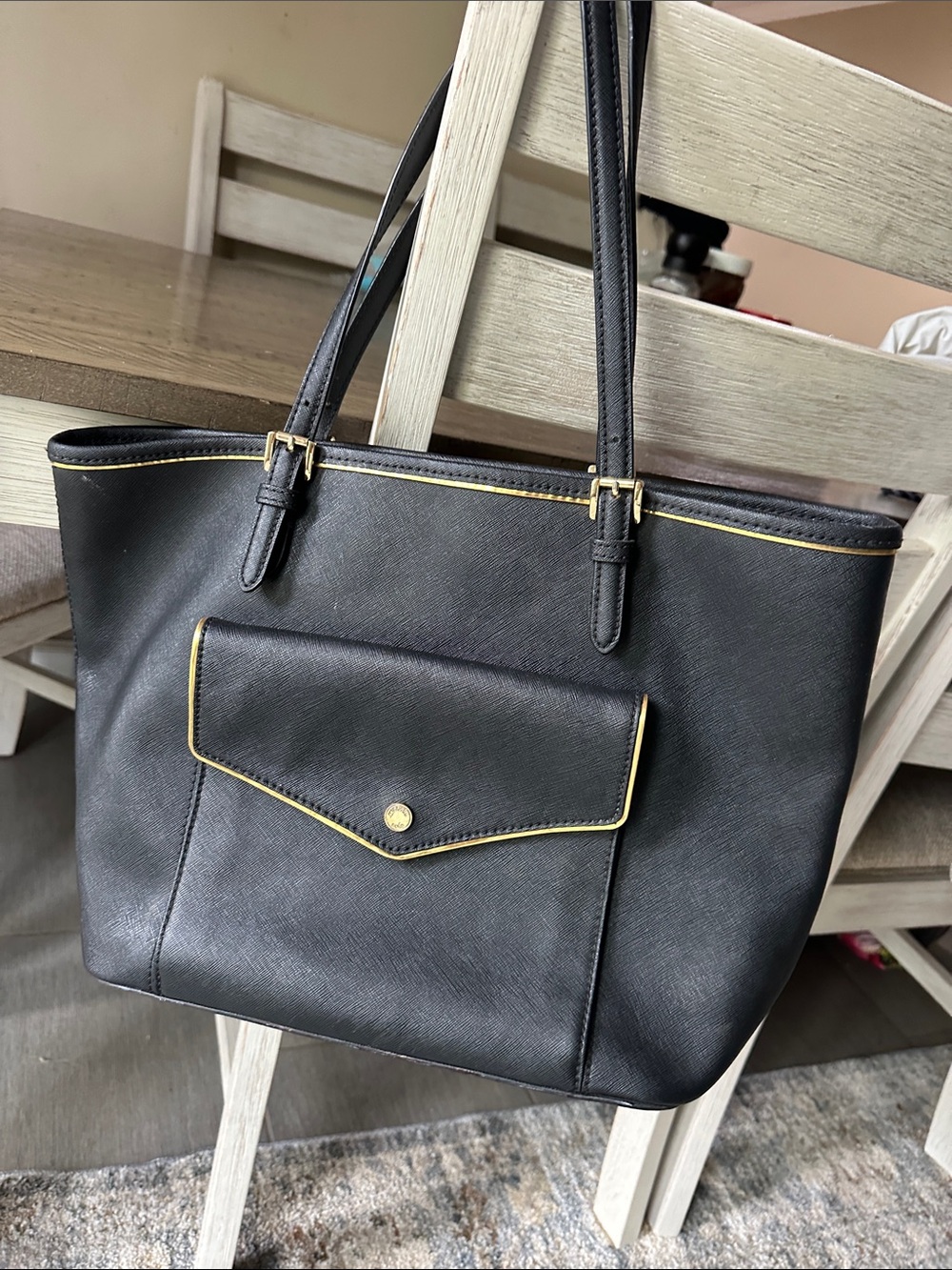 Black Tote Bag with Yellow Trim - Unbranded